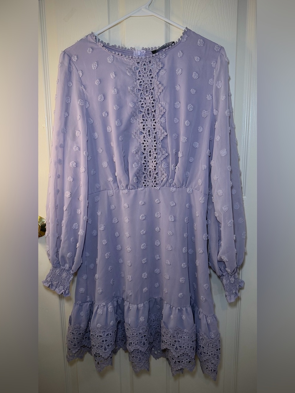 Simplee swiss dot guipure lace trim chiffon mini dress